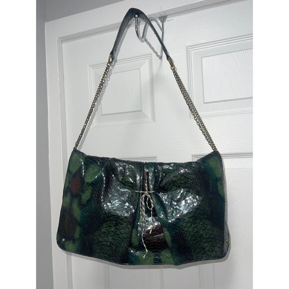 Vintage Deena & Ozzy  Snakeskin Print Leather 100% PU  Small Clutch Wallet green - Picture 1 of 13